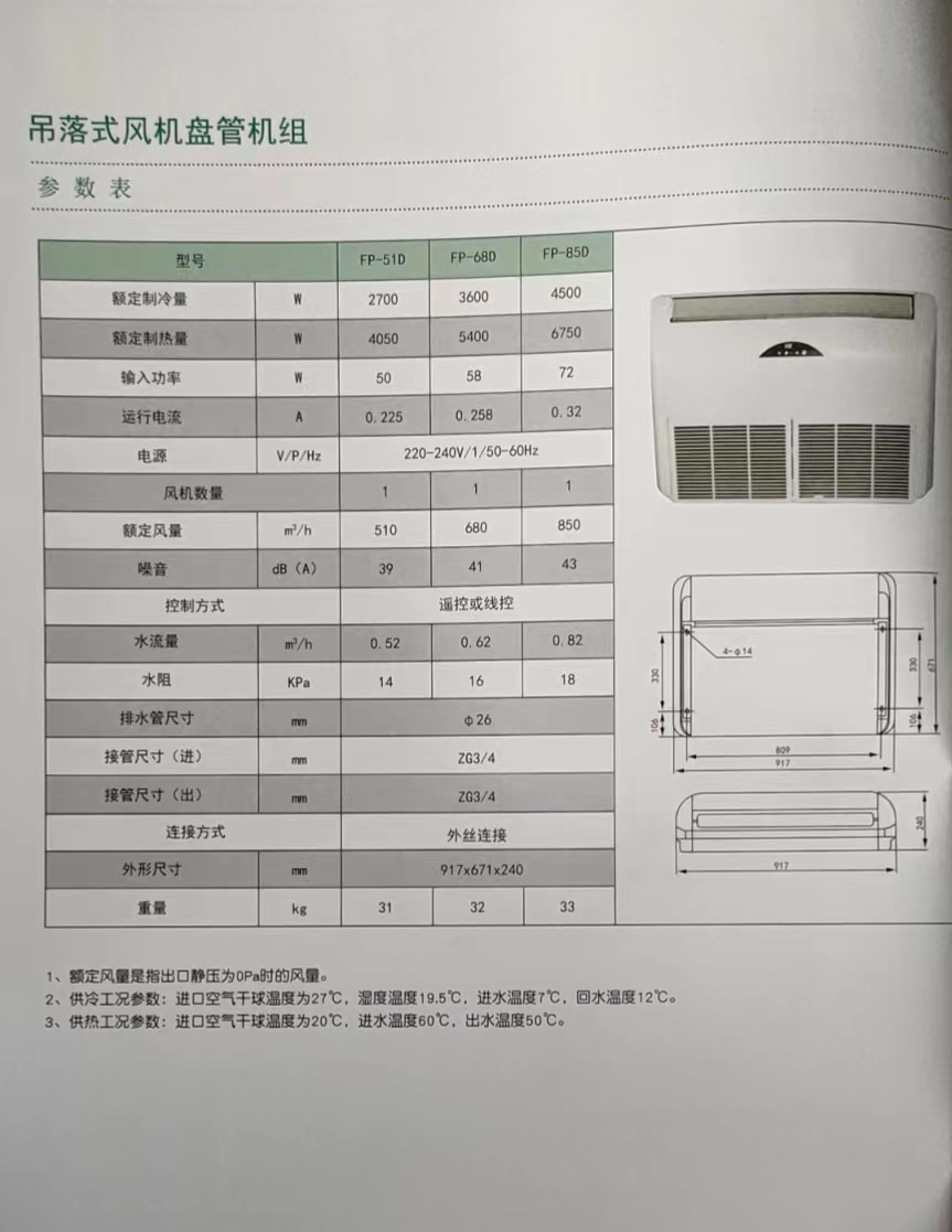 吊落式風(fēng)機(jī)盤管，坐吊式空調(diào)器，生產(chǎn)廠家參數(shù)/規(guī)格(圖1)